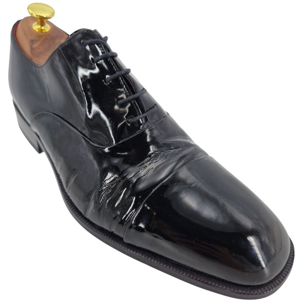 Bally Italy Black Patent Leather Formal Dress Shoes Men size 10 Cap-toe Oxfords